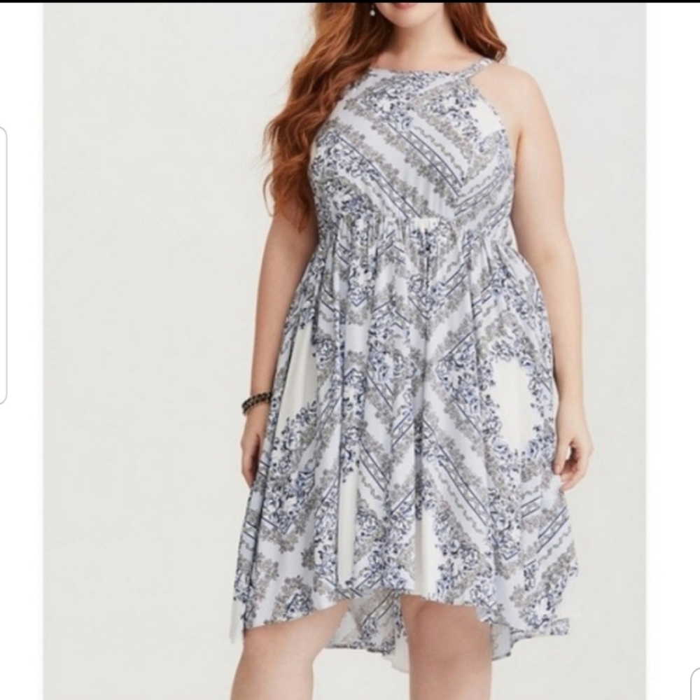 Torrid White and Blue High Low Dress